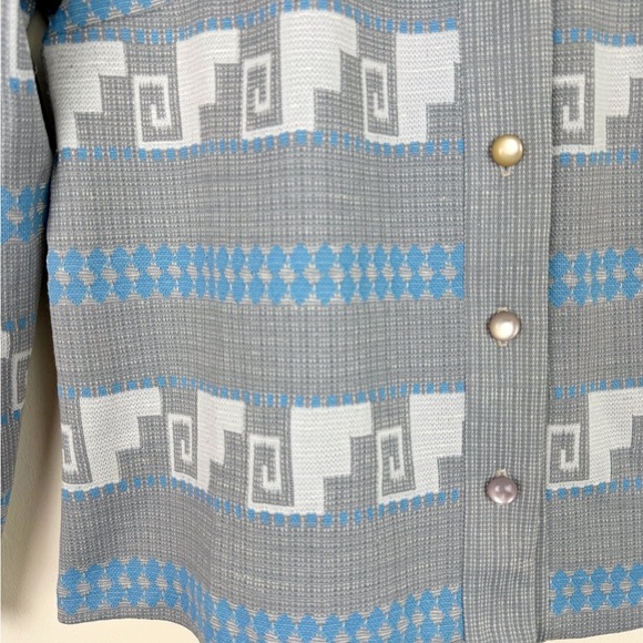 Vintage 70's Patterned Polyester Knit Blouse - Picture 3 of 9